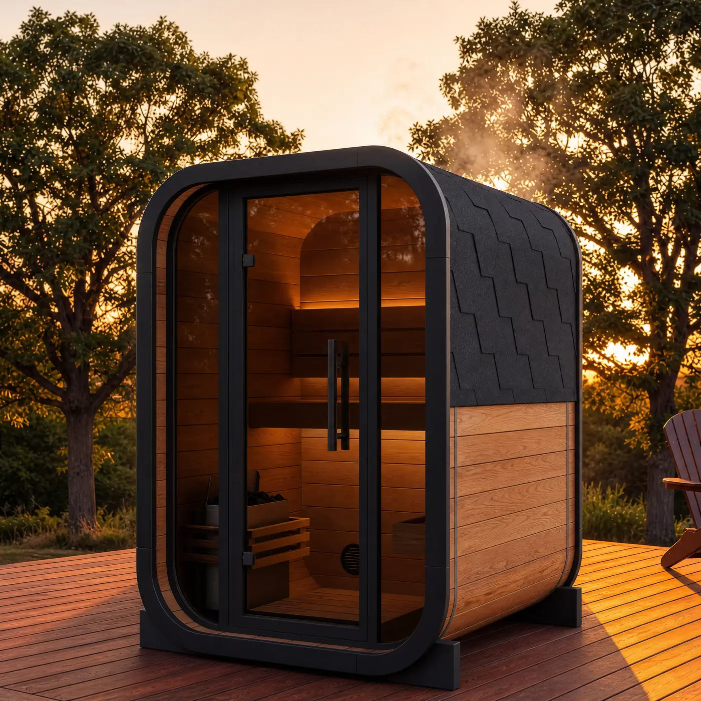 Ritual 3-Person outdoor sauna with feature callouts