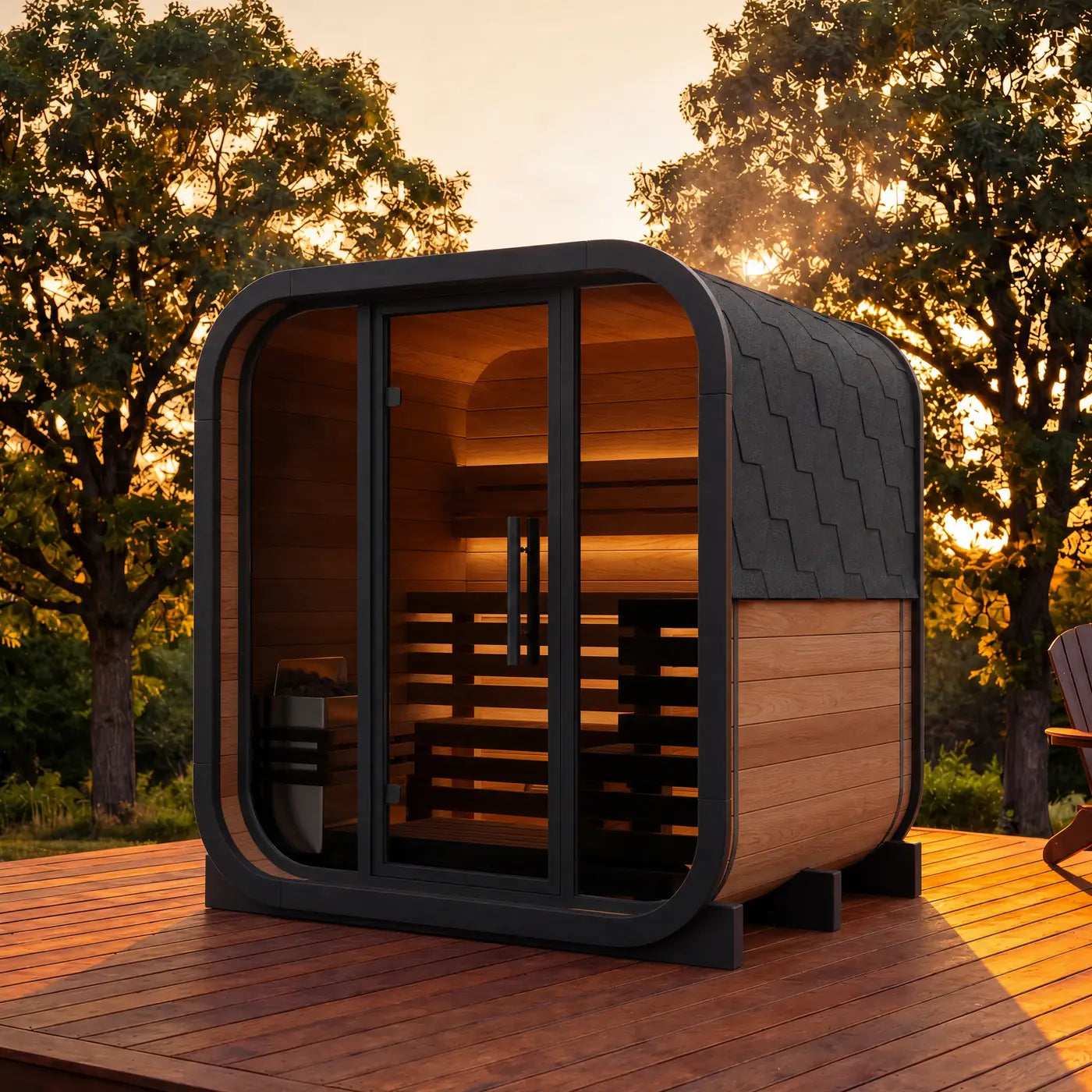 Ritual 3-Person outdoor sauna with feature callouts