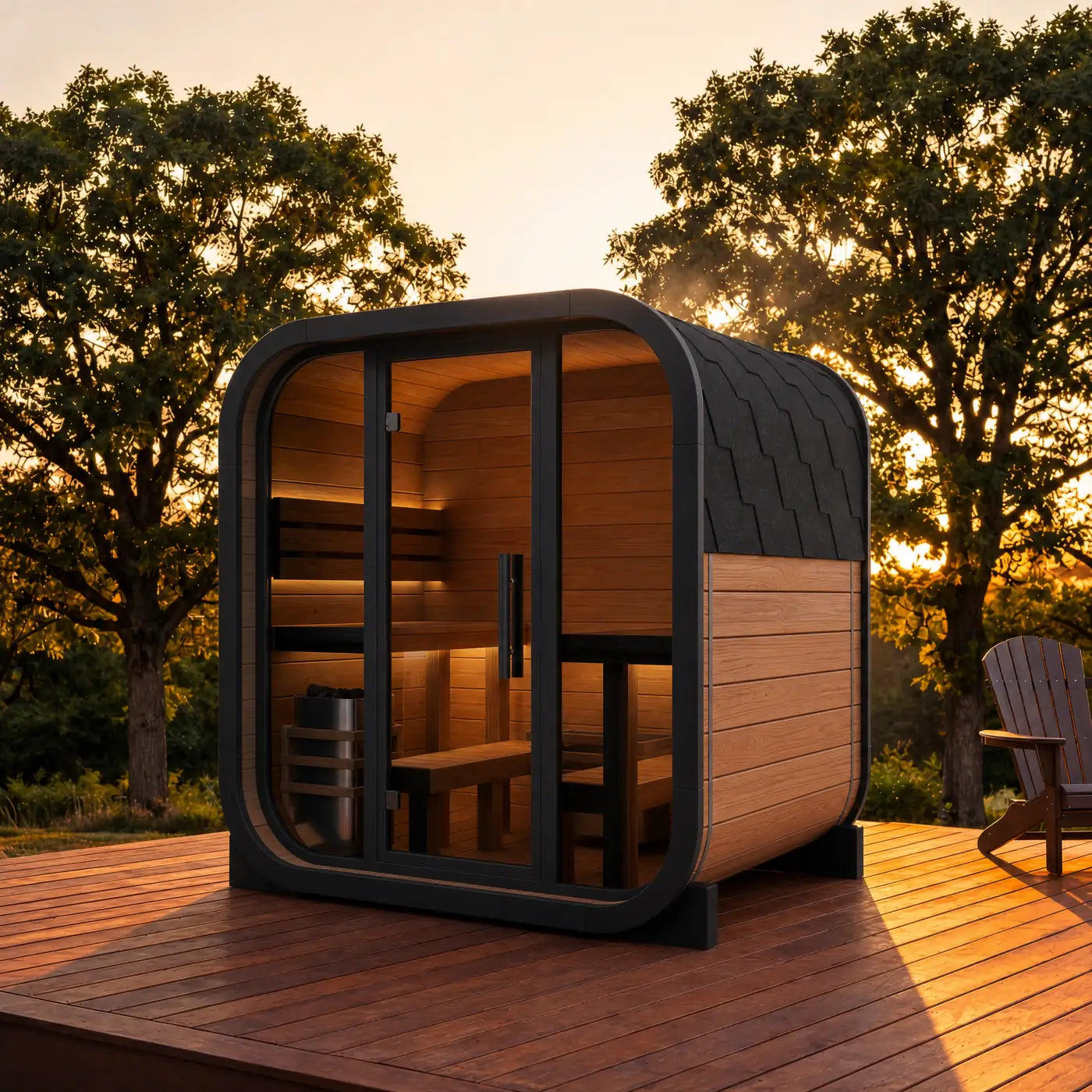 Ritual 3-Person outdoor sauna with feature callouts