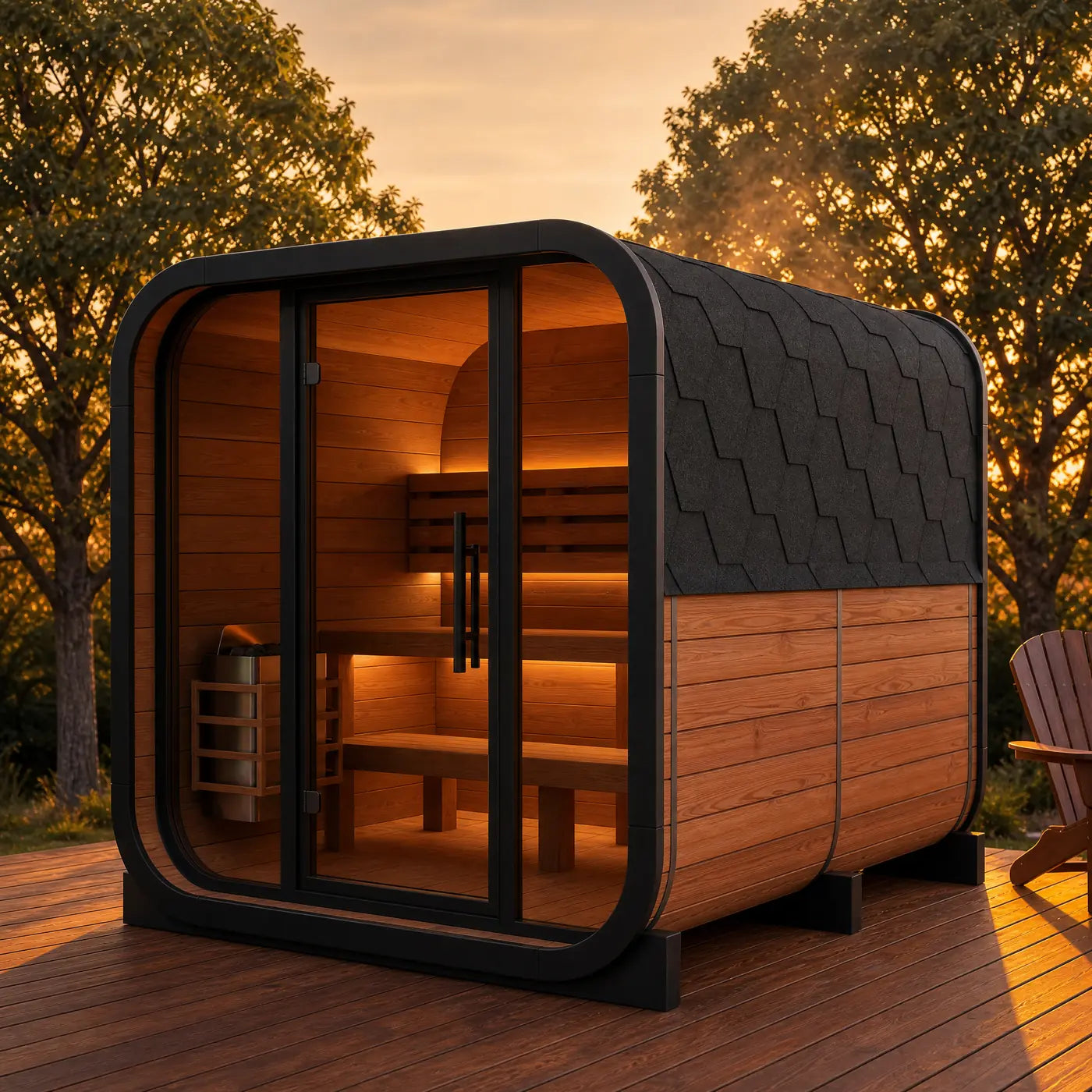 Ritual 3-Person outdoor sauna with feature callouts
